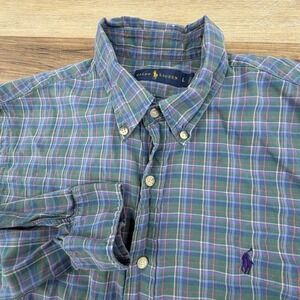 Polo Ralph Lauren Classic Fit Men's L Green Plaid Cotton Button Down